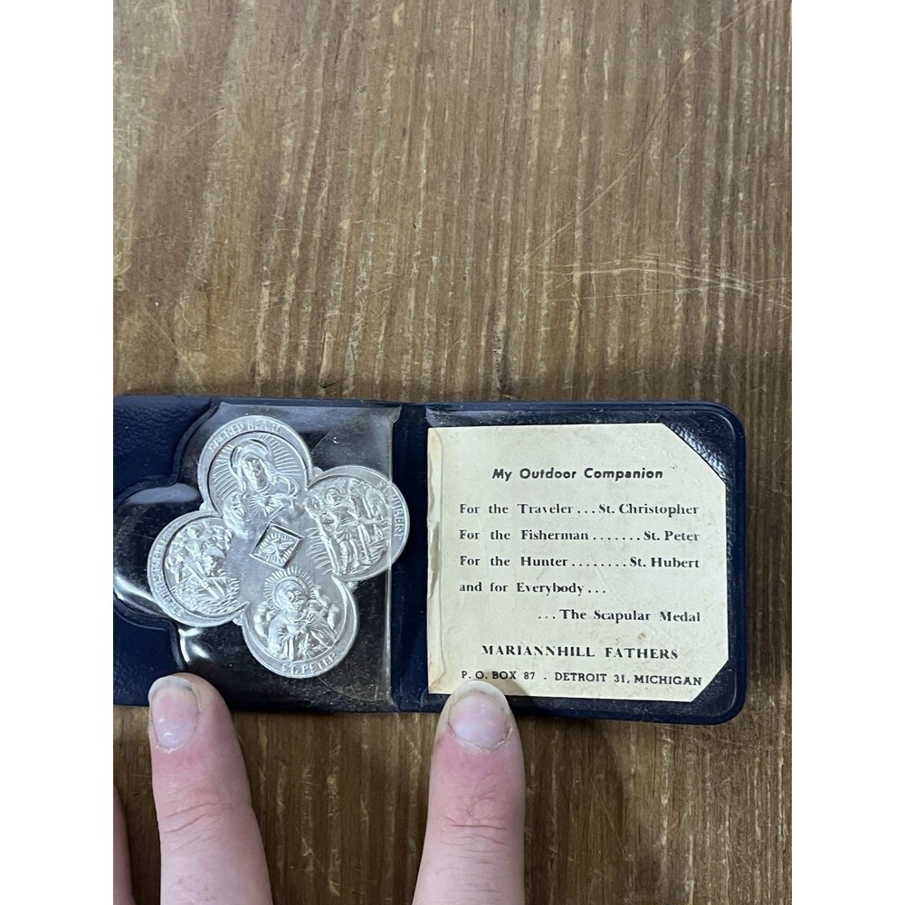 Vintage Medal My Outdoor Companion, 4Way Scapular Medal, 1940s-50s, In Holder
